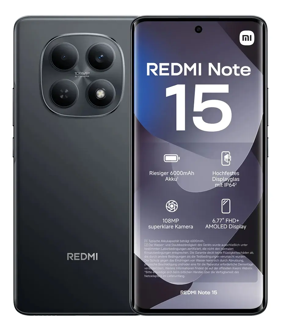 Redmi Note 15 Preto 4G Dual SIM LTE, 256GB, câmera 108MP OIS, Amoled 6,77" 120Hz